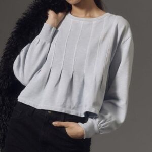 PILCRO ANTHROPOLOGIE BOX PLEATED SWEATSHIRT BLUE COTTON MEDIUM